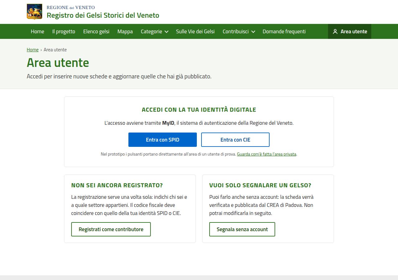 Schermata: accesso all'area utente