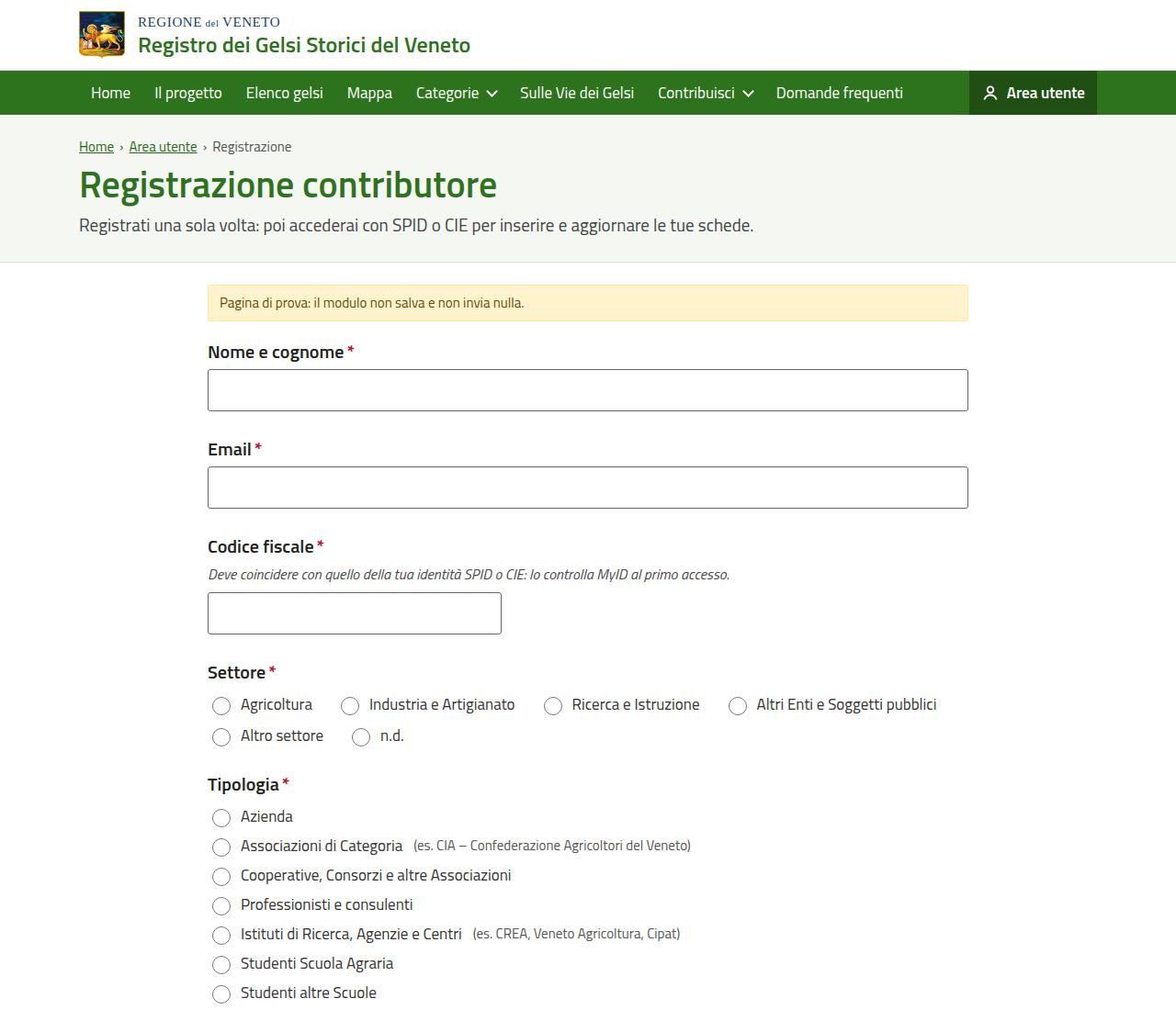 Schermata: registrazione del contributore